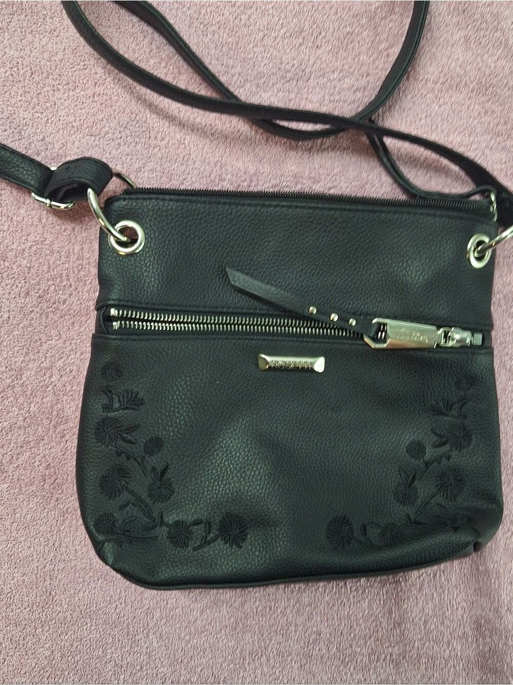 Rossetti Black Crossbody Bag with Floral Embroidery